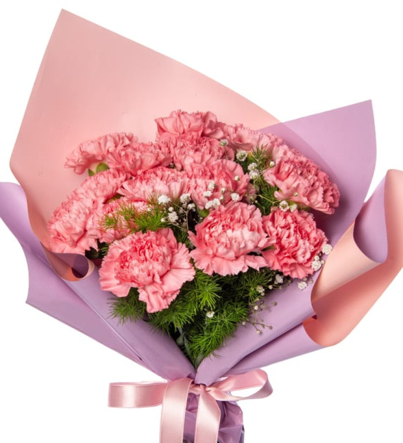 Özel Lila Pembe Bukette Pembe Karanfiller