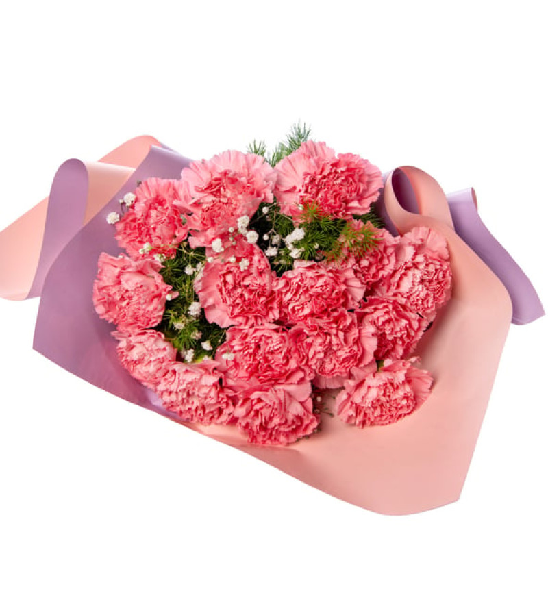 Özel Lila Pembe Bukette Pembe Karanfiller