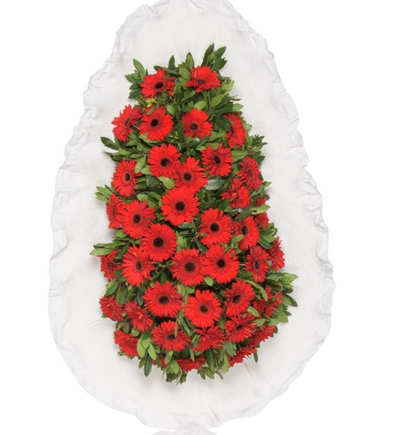 Premium Tek Katlı Kırmızı Gerbera Çiçekleri Çelenk